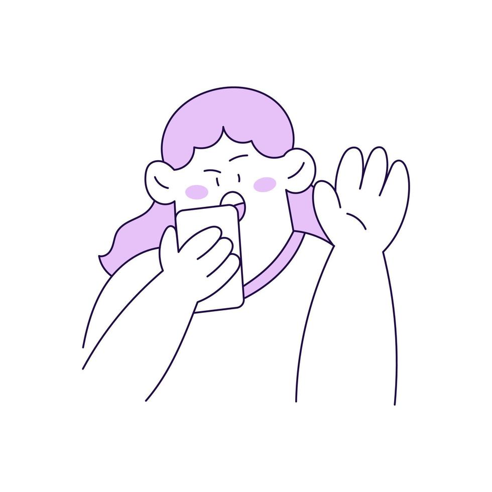 Outline Woman Character Illustration Stunned Looking at Phone vector
