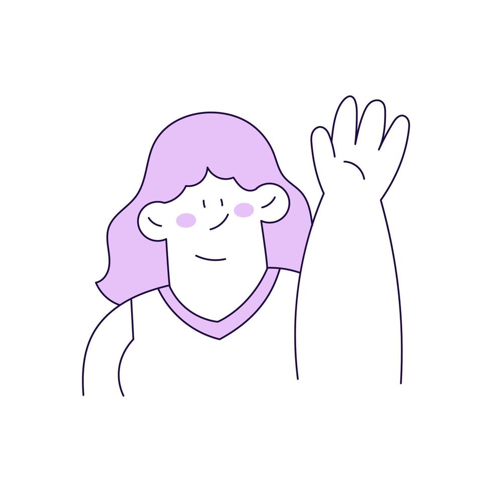 contorno mujer personaje ilustración agitando la mano vector