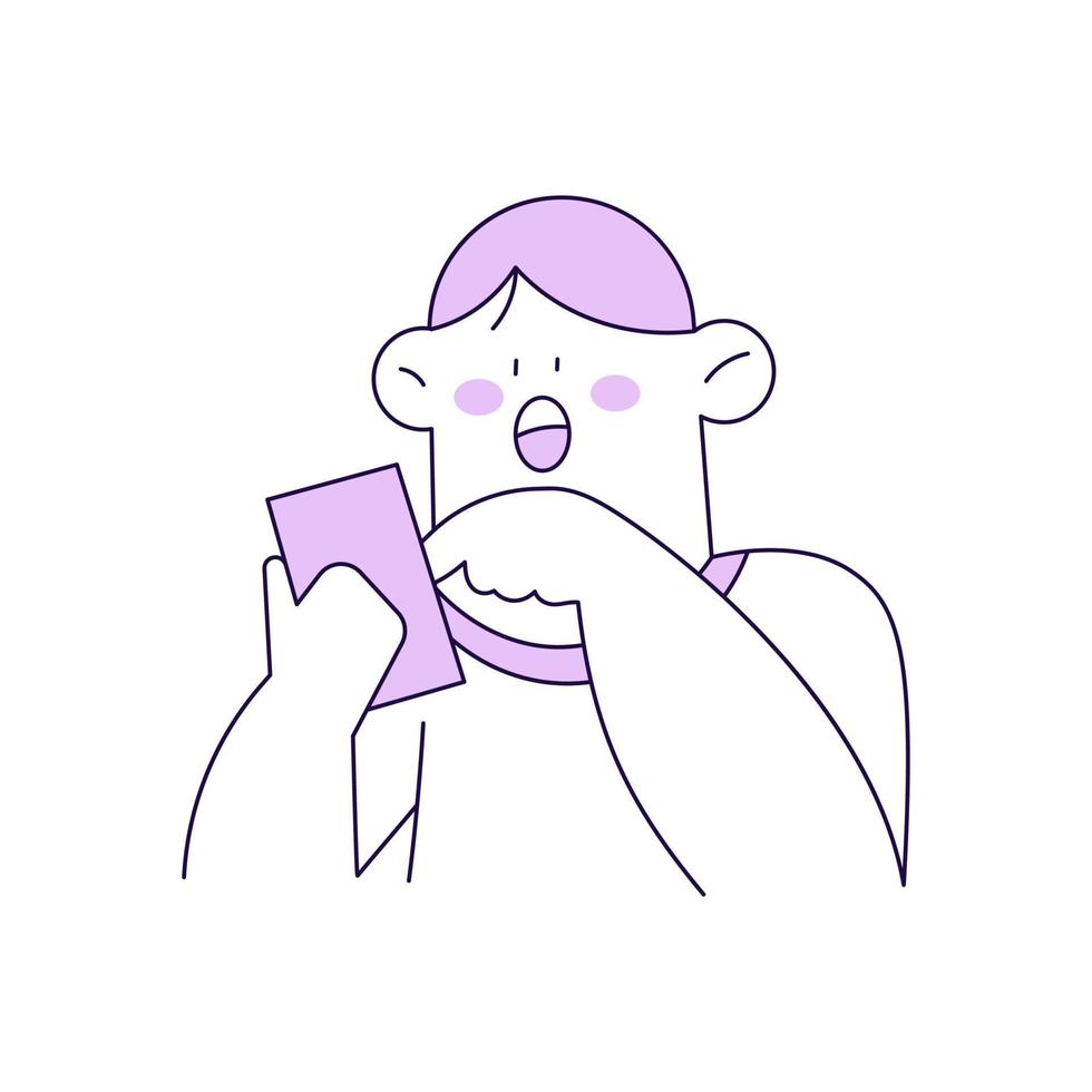 Outline Man Character Illustration Stunned Looking at Phone vector