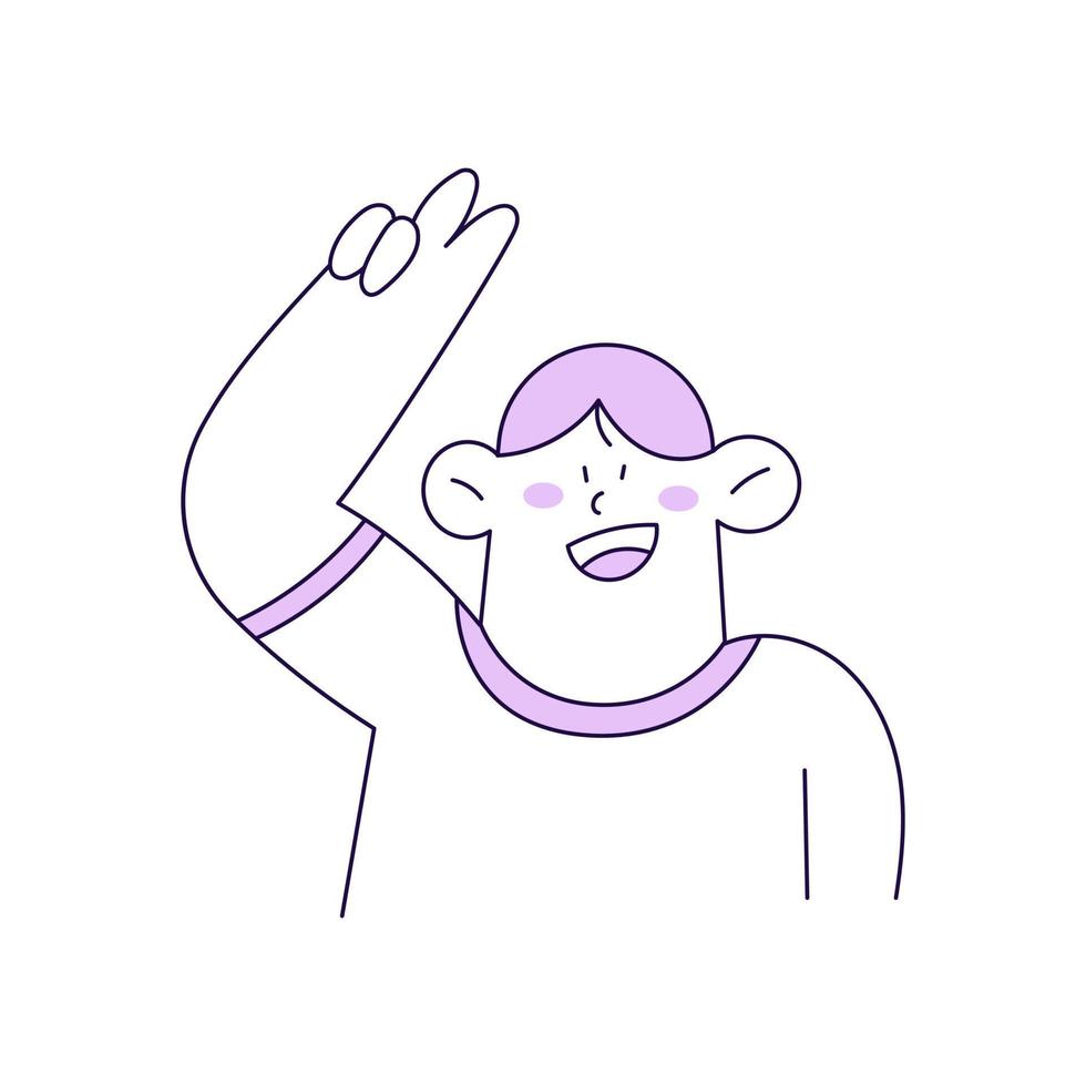 Outline Man Character Illustration with Peace Hand Sign vector