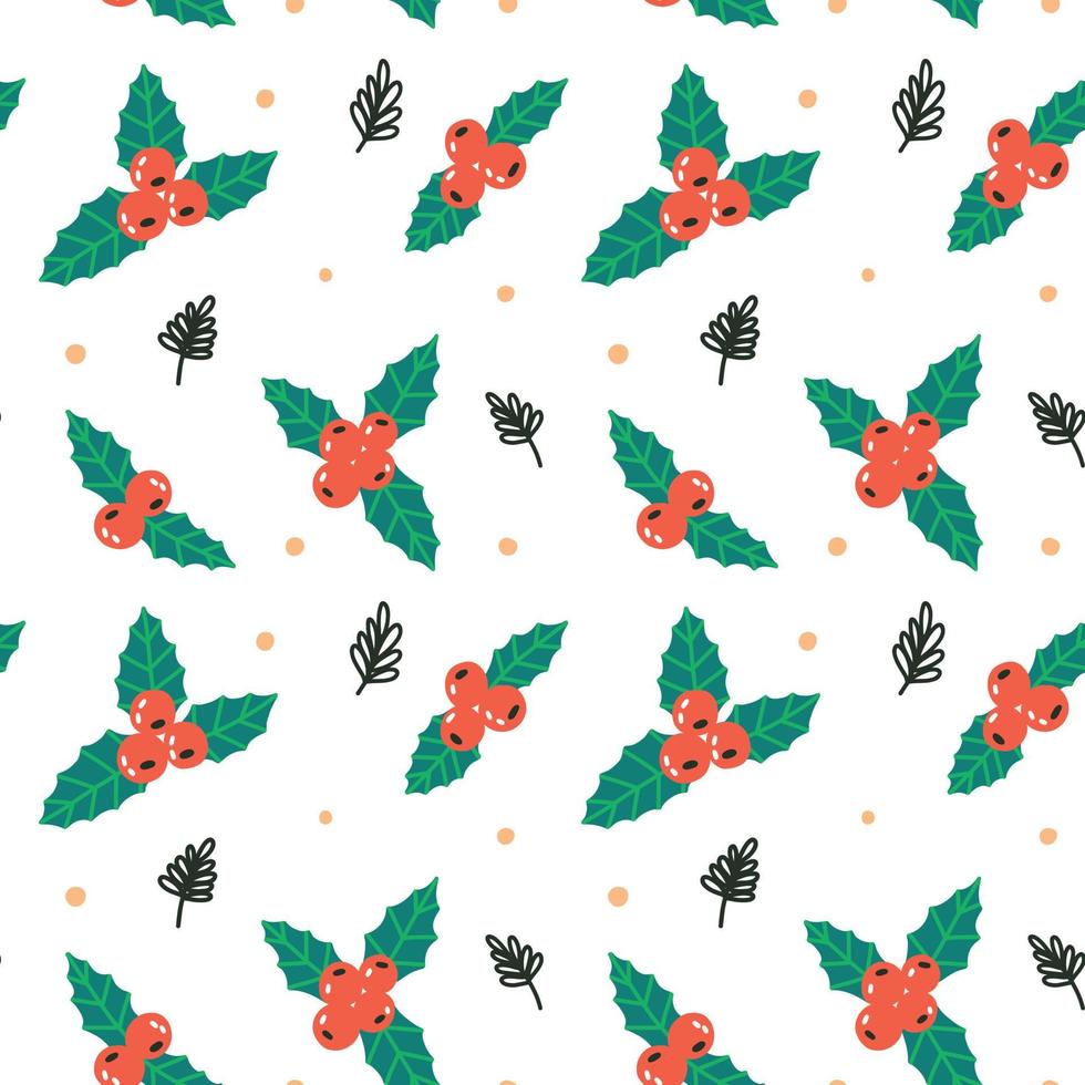 Christmas berry holly pattern background vector