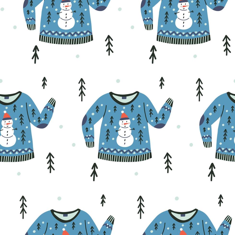 Ugly sweater pattern with snowman background vector