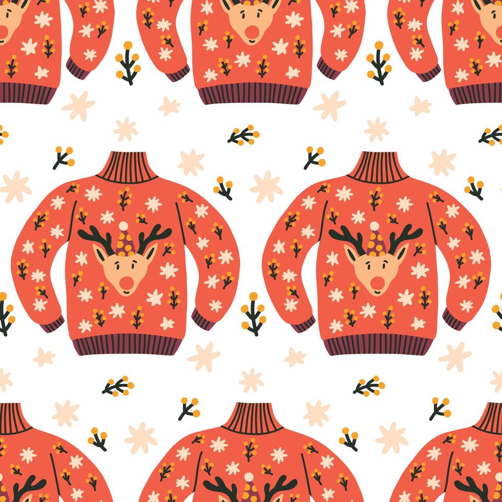 Ugly sweater pattern with deer background vector