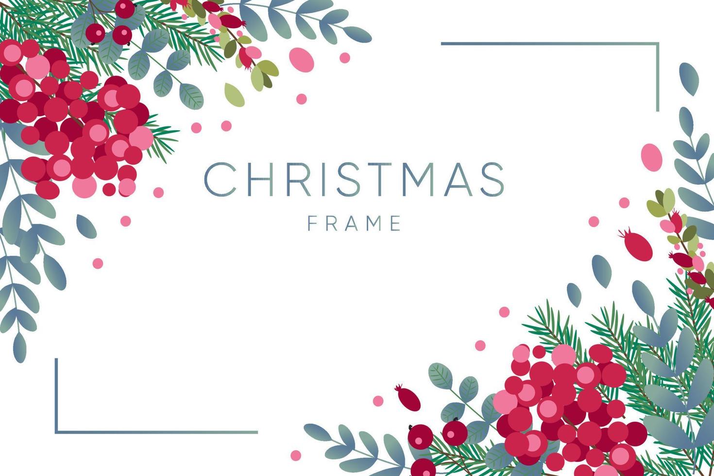 Holiday Christmas card with fir tree and red flowers. Christmas template for banner, ticket, leaflet, card, invitation, poster and so on vector