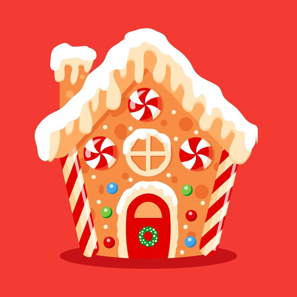 Vector gingerbread house. Christmas cookies and candy. Cute illustration