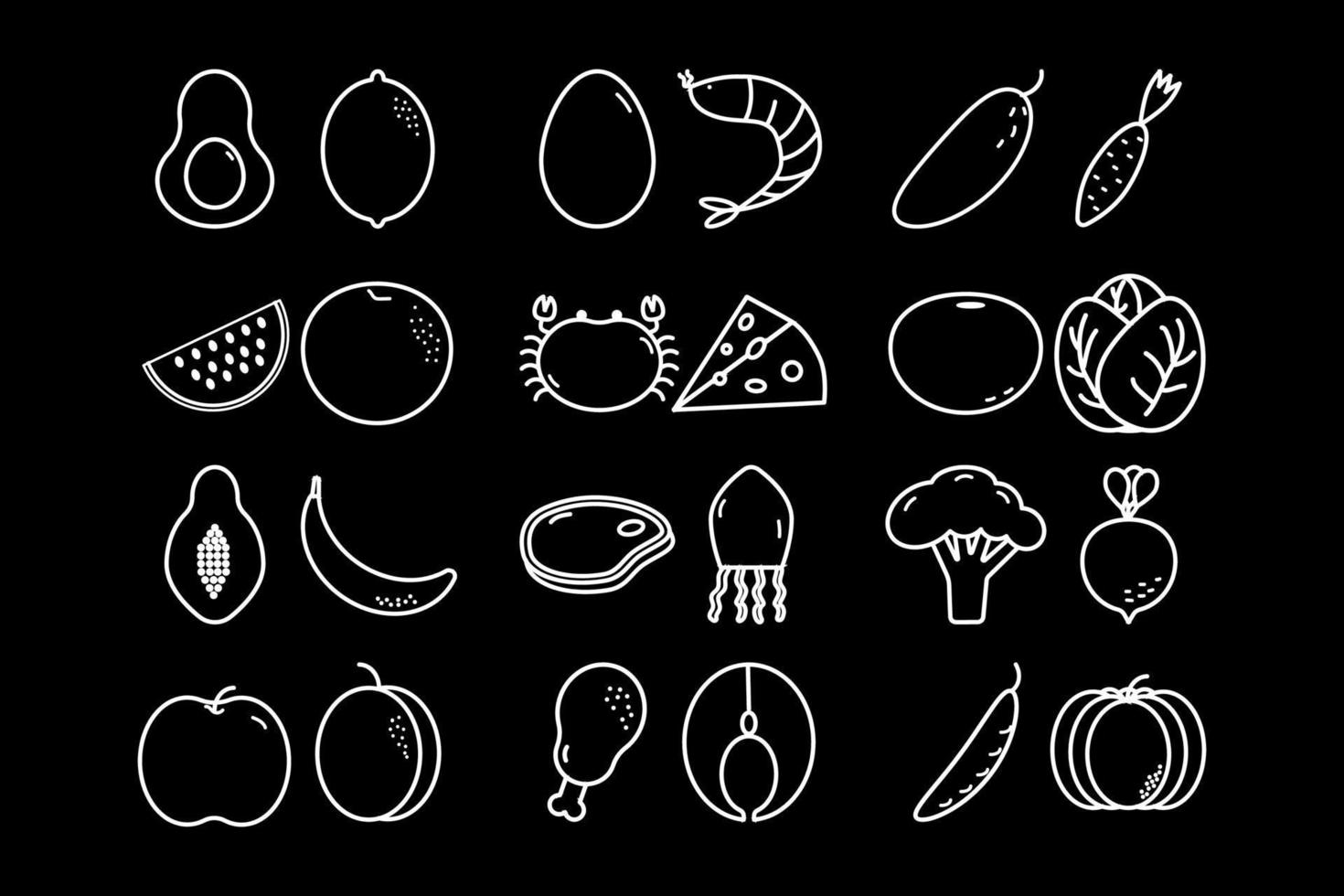 Vector outline healthy food icons. Cooking set