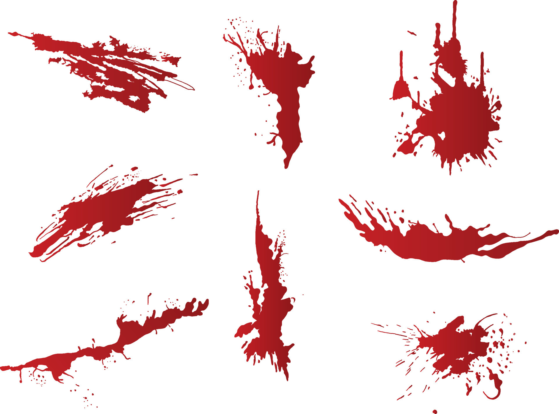 A collection of blood splats for artwork compositions and textures