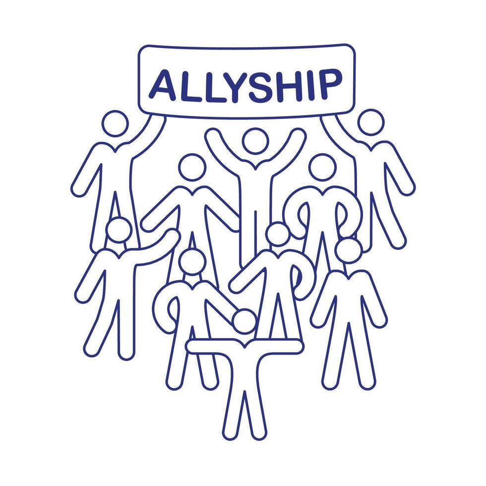 Abstract illustration of people silhouette. Activism and protest movement. Allyship slogan. Concept of community, cooperation, partnership, teamwork, unity and solidarity of different people. Vector