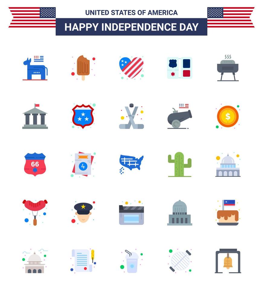 usa feliz día de la independencia pictograma conjunto de 25 pisos simples de celebración estrella libro americano editable usa día elementos de diseño vectorial vector