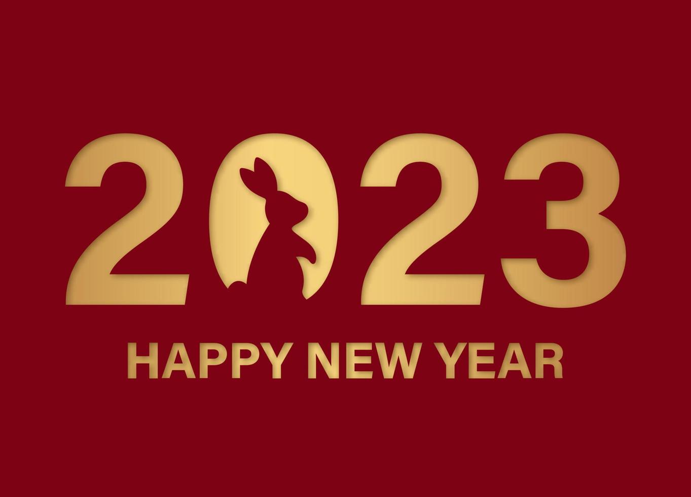 Happy New Year. Lettering 2023 with rabbit zodiac sign silhouette. Modern minimalism style. Vector flat illustration.
