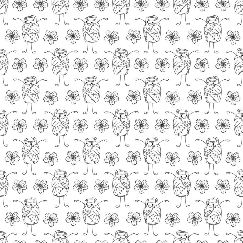 Sakura mochi pattern16. Seamless pattern with cute mochi character. Doodle cartoon vector illustration.