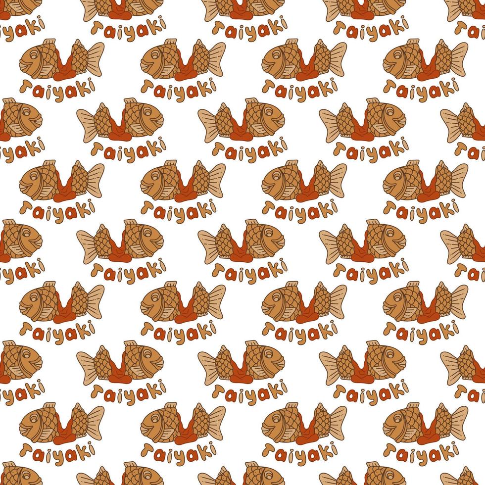 Taiyaki single pattern9. Cute Asian sweet stuffed fish. Cartoon color vector illustration.