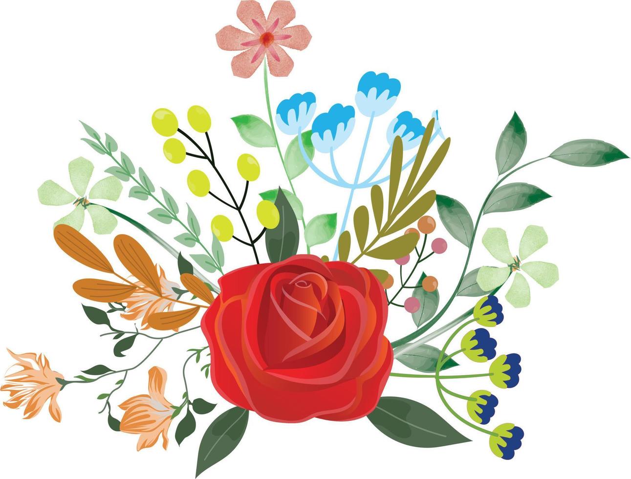 botanical watercolor boho florist company floral logo with roses leaves buds elements boho logo vector