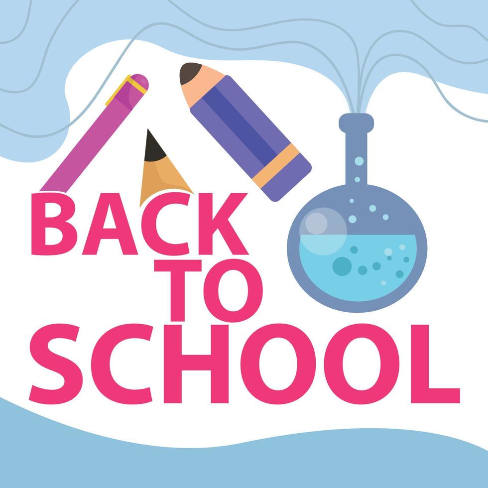 Vector design drawn back to school illustration with chemical bottles background