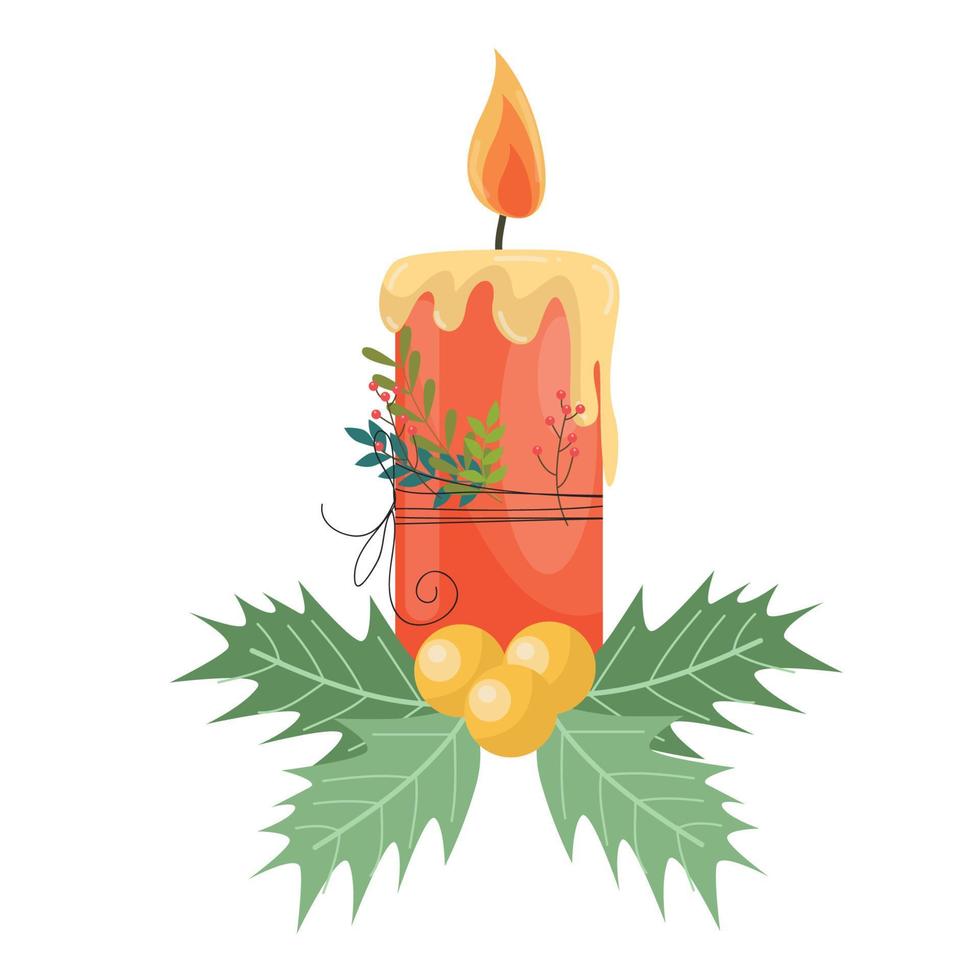 luz de las velas de navidad y hojas de año nuevo vector