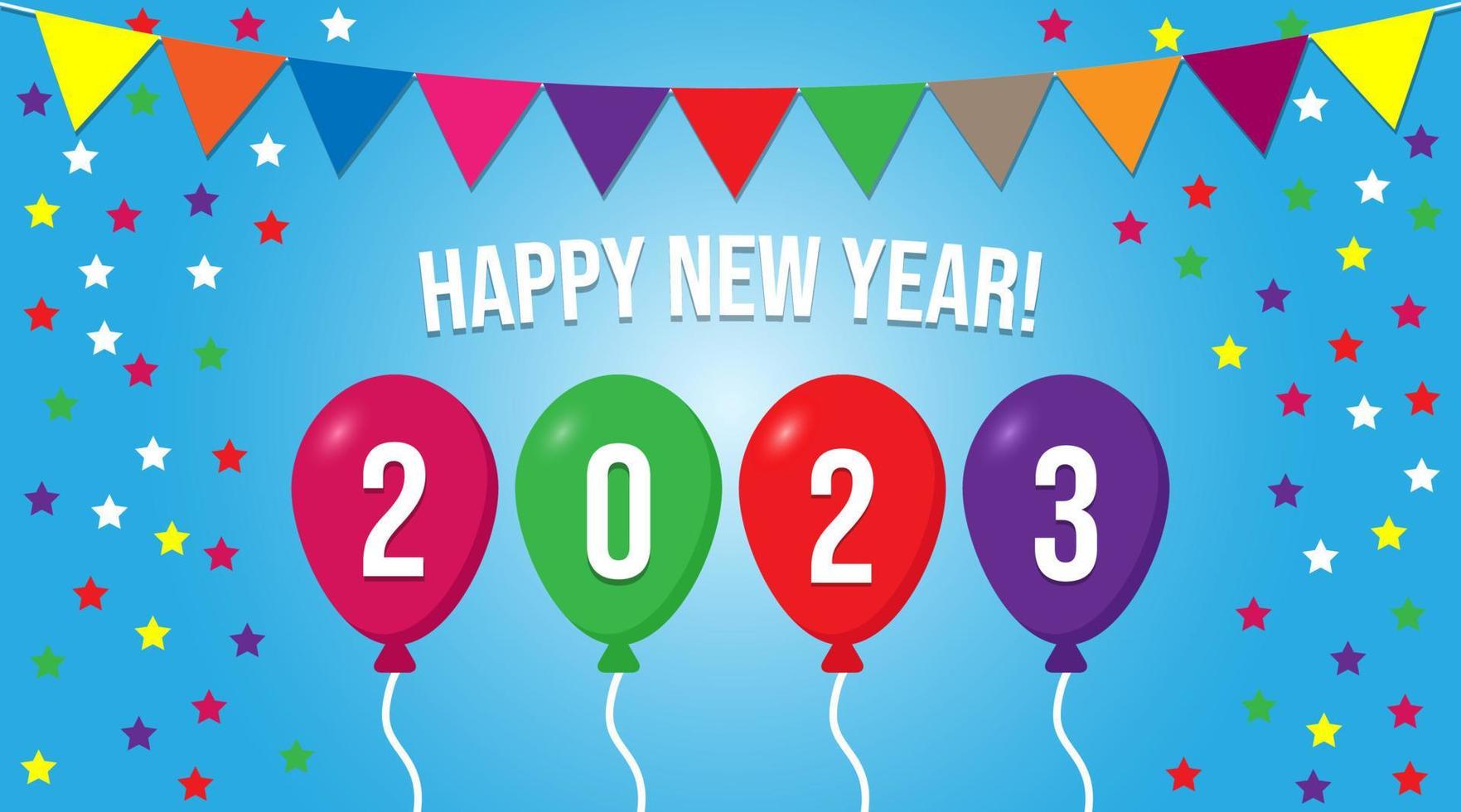 Vector holiday illustration. Happy New 2023 Year. New year ornament. Decoration element on blue background