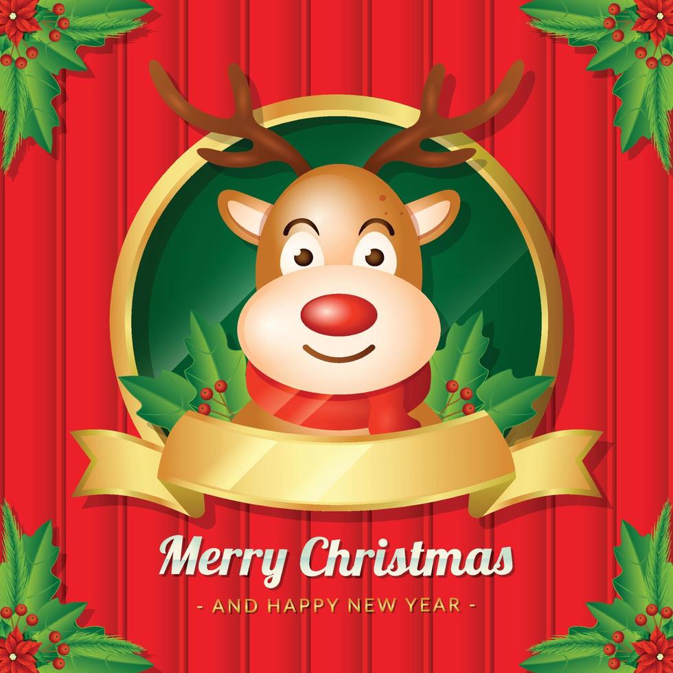 Santa deer illustration. social media template vector