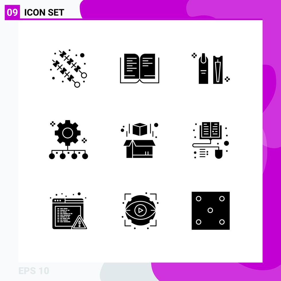 9 concepto de glifo sólido para sitios web móviles y aplicaciones modelo plan de trabajo gestión de trabajo cosmético gestión de equipos elementos de diseño vectorial editables vector