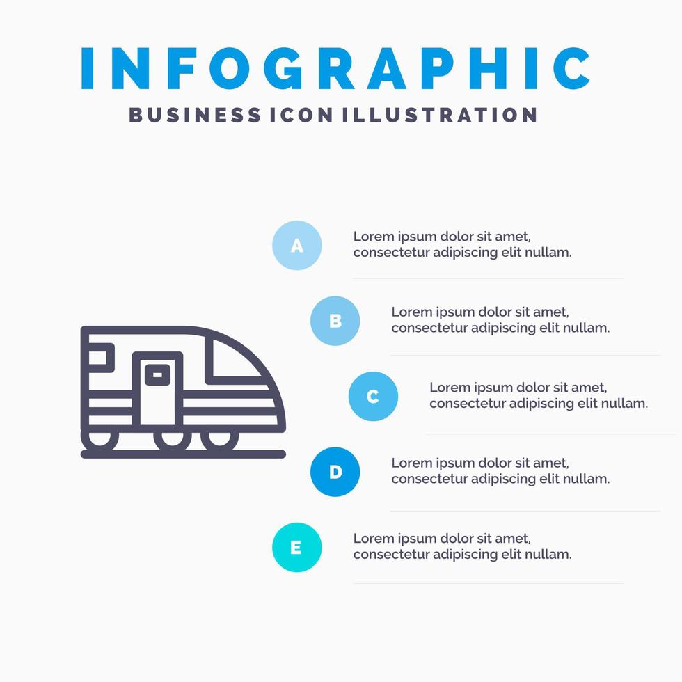 icono de línea de transporte de tren subterráneo de estación con fondo de infografía de presentación de 5 pasos vector