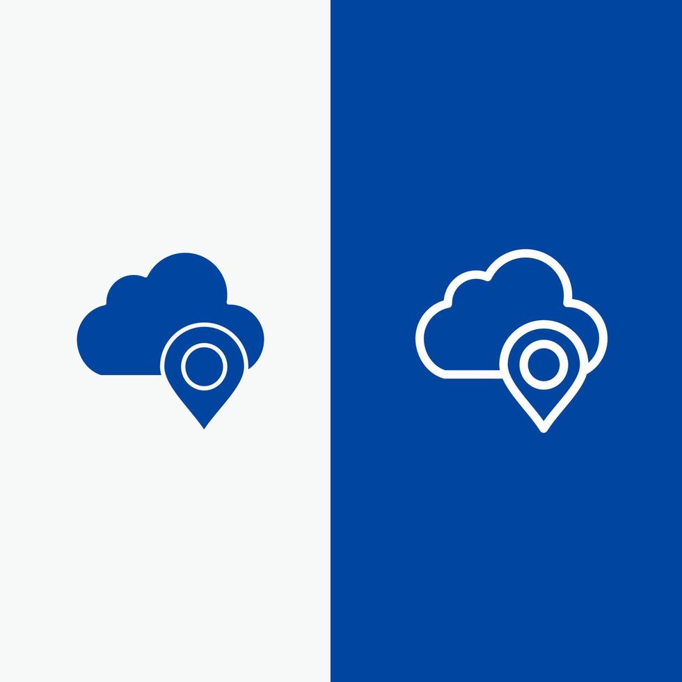 Cloud Map Pin Marker Line and Glyph Solid icon Blue banner Line and Glyph Solid icon Blue banner vector