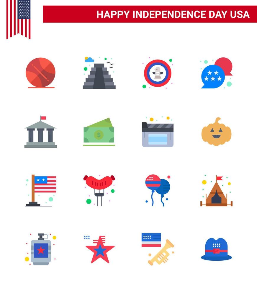Group of 16 Flats Set for Independence day of United States of America such as bank star american usa badge Editable USA Day Vector Design Elements