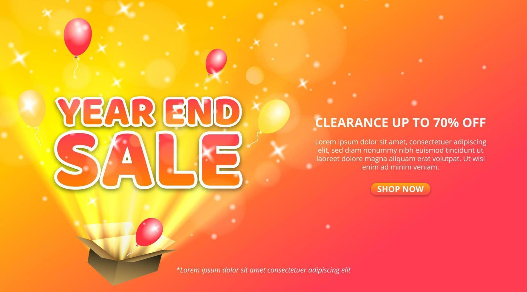 Year end sale banner with an open box of a surprise sale vector