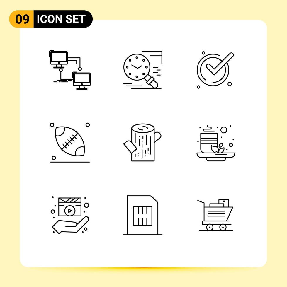 Outline Pack of 9 Universal Symbols of log ball history rugby ok Editable Vector Design Elements