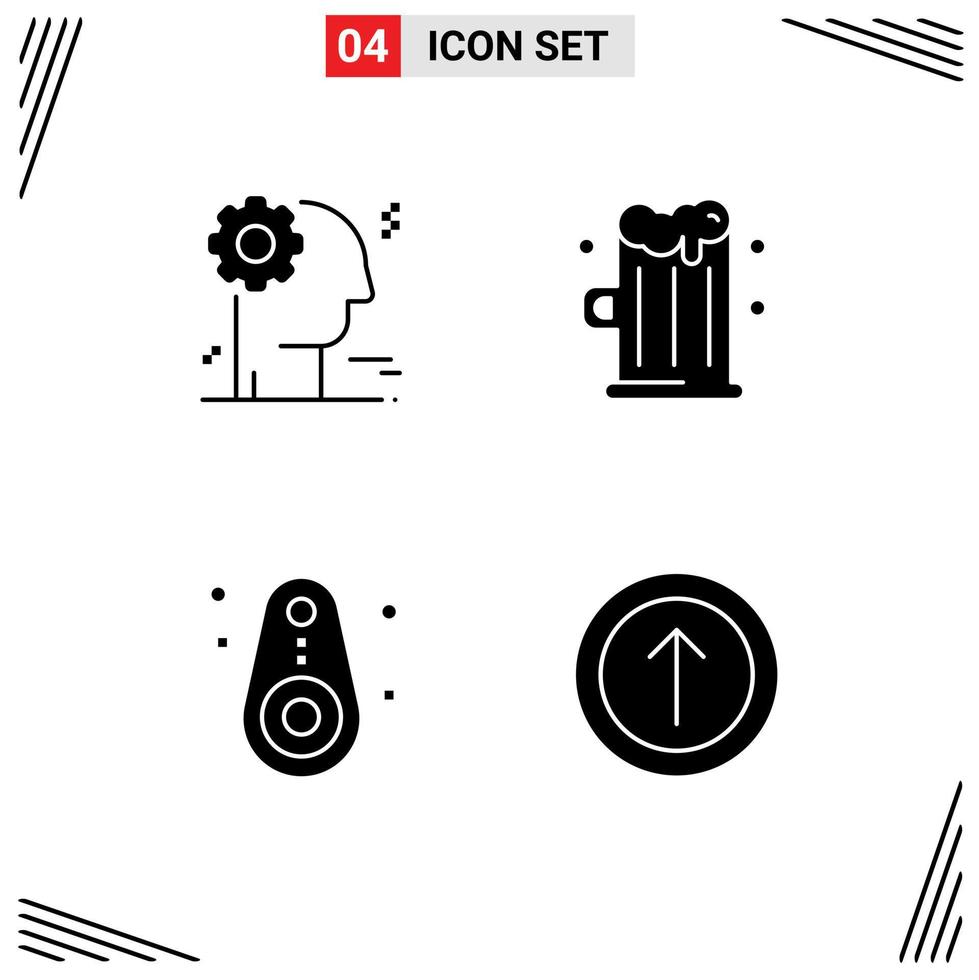4 Universal Solid Glyph Signs Symbols of brain tracked beer bluetooth arrow Editable Vector Design Elements
