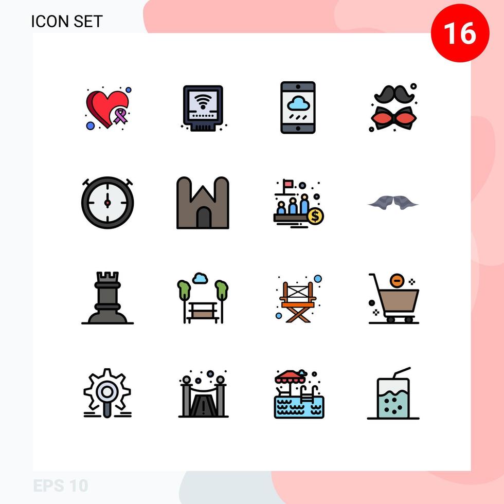 16 iconos creativos signos y símbolos modernos de cronómetro padre smartphone corbata arco elementos de diseño de vectores creativos editables