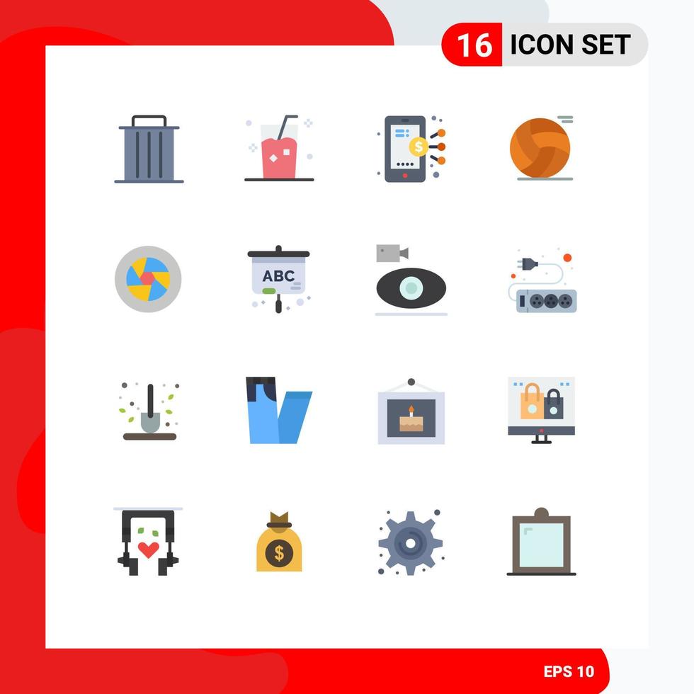 Modern Set of 16 Flat Colors and symbols such as play basketball juice ball smartphone Editable Pack of Creative Vector Design Elements