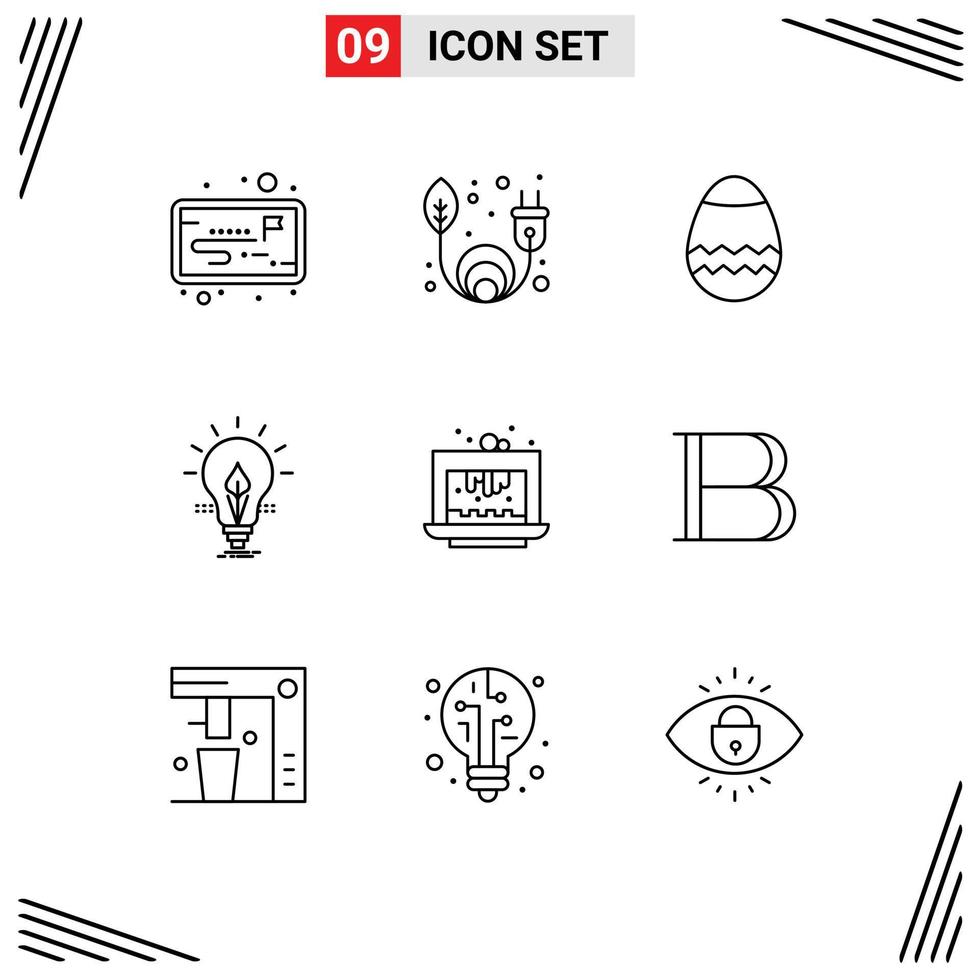Group of 9 Outlines Signs and Symbols for cake brownie spring baking energy Editable Vector Design Elements