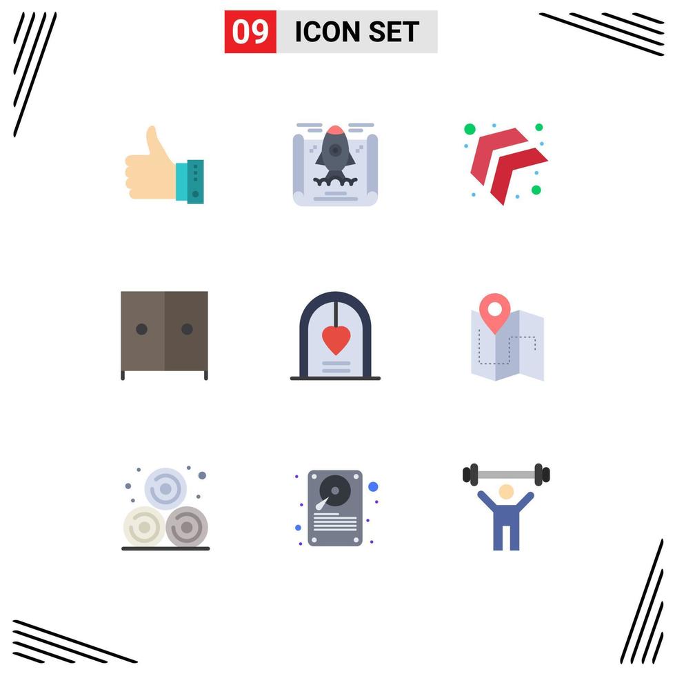 Universal Icon Symbols Group of 9 Modern Flat Colors of celebration wardrobe business interior left Editable Vector Design Elements