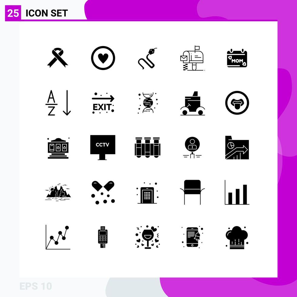 Solid Glyph Pack of 25 Universal Symbols of day message animal mailbox box Editable Vector Design Elements