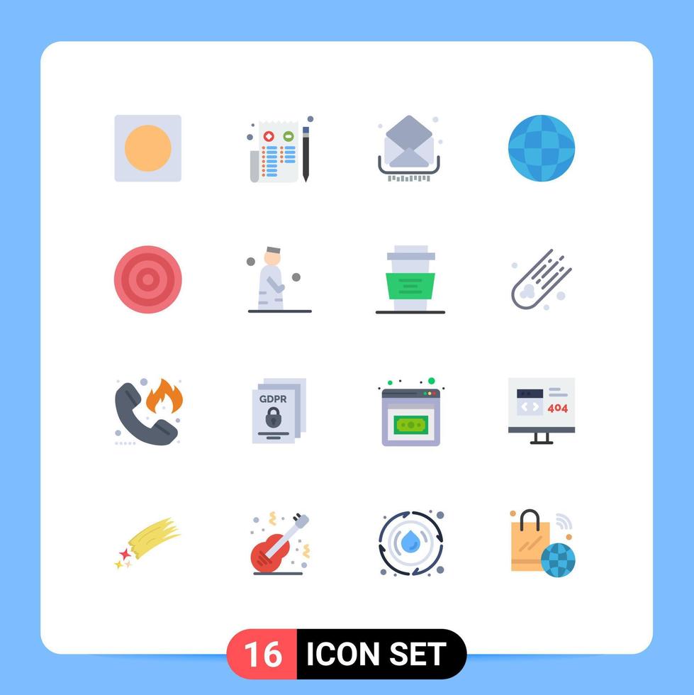 Universal Icon Symbols Group of 16 Modern Flat Colors of dart globe mail geography messages Editable Pack of Creative Vector Design Elements