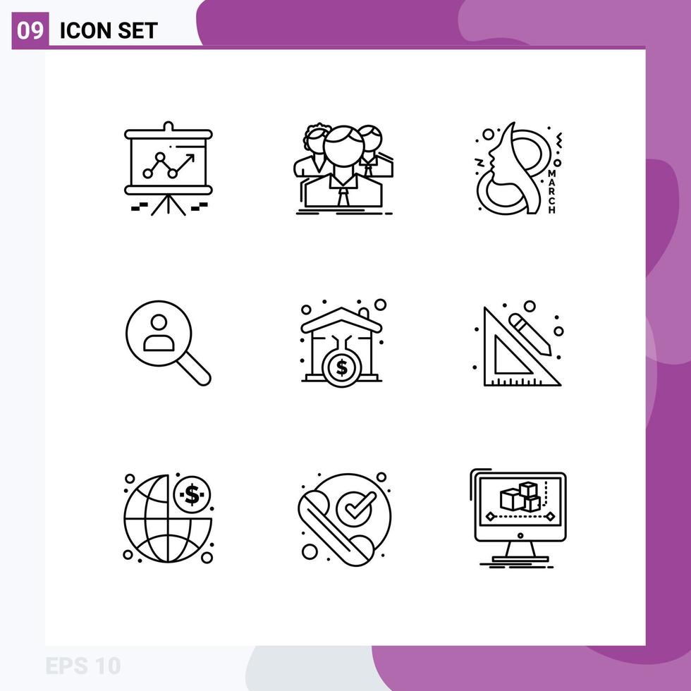 Set of 9 Vector Outlines on Grid for people find online browse symbol Editable Vector Design Elements