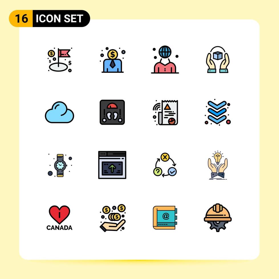 16 Universal Flat Color Filled Line Signs Symbols of clouded responsibility international product caring Editable Creative Vector Design Elements