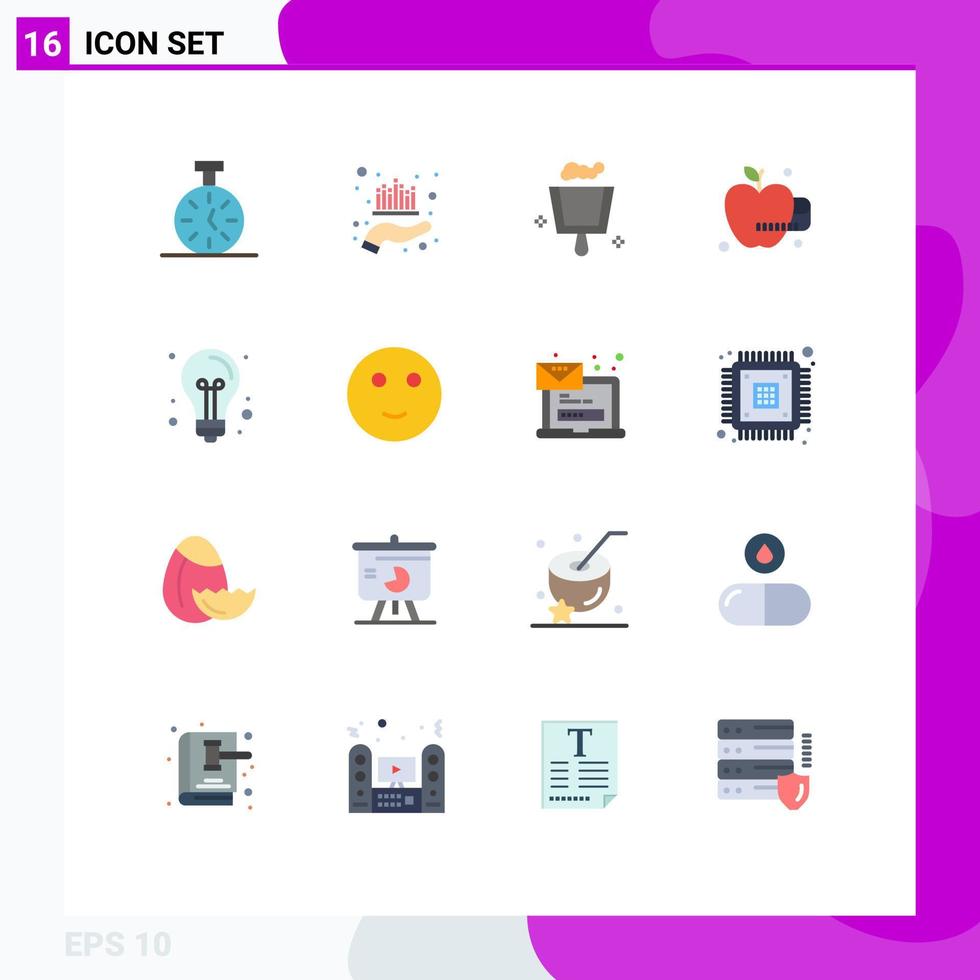 Pictogram Set of 16 Simple Flat Colors of idea creative wealth back to school medical apple Editable Pack of Creative Vector Design Elements
