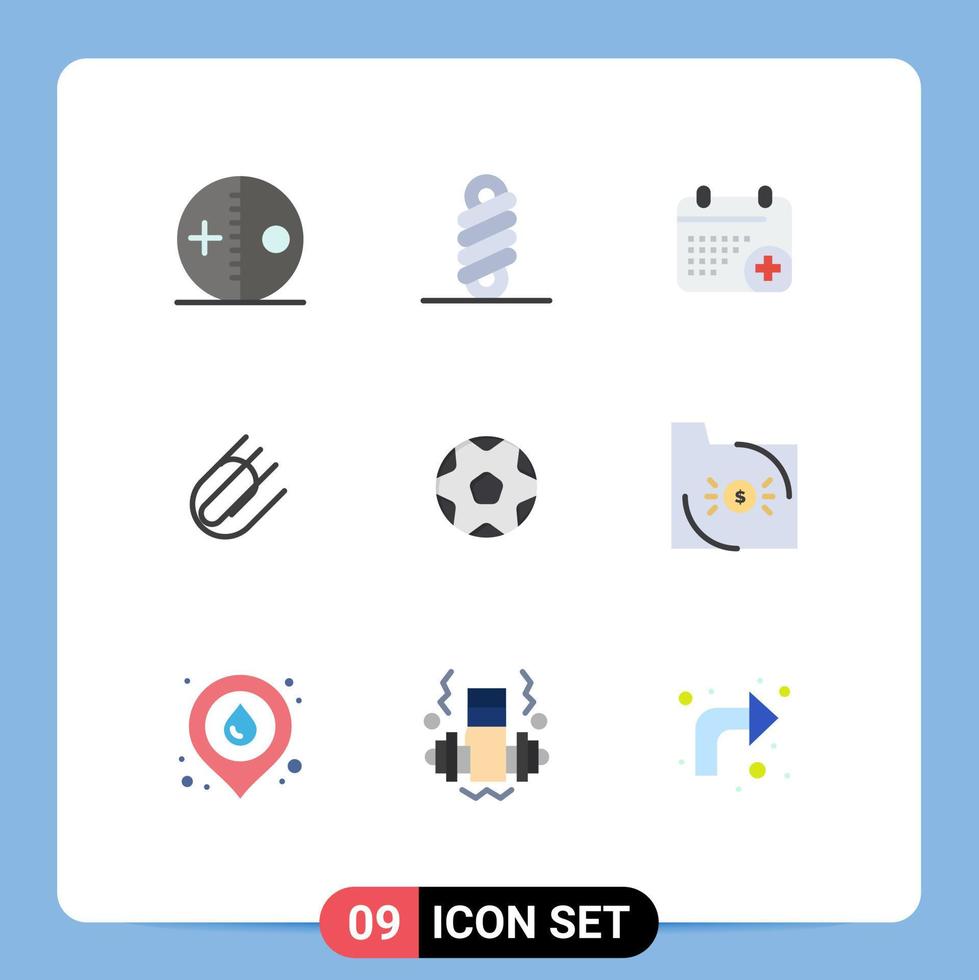 User Interface Pack of 9 Basic Flat Colors of ball add medical clip attachment Editable Vector Design Elements