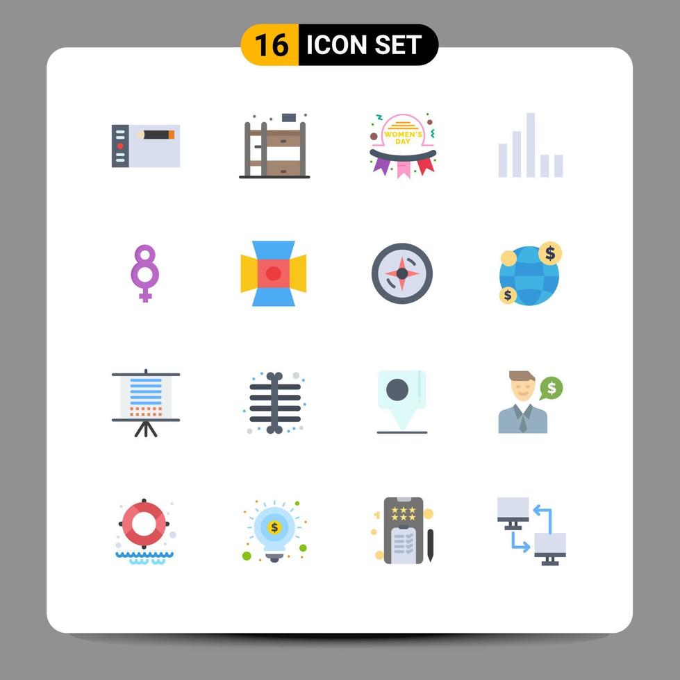 Paquete de 16 colores planos de interfaz de usuario de signos y símbolos modernos de conexión de señal feliz de ocho hembra paquete editable de elementos creativos de diseño de vectores