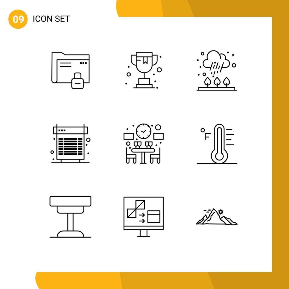 paquete de 9 signos y símbolos de contornos modernos para medios de impresión web, como elementos de diseño de vectores editables de computadora de ventilador de otoño de calor de pareja