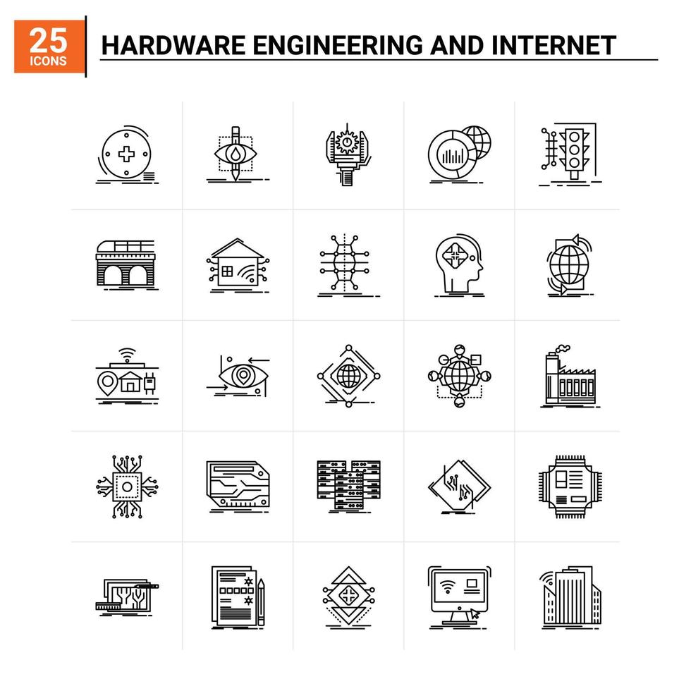 25 ingeniería de hardware y conjunto de iconos de internet antecedentes vectoriales vector