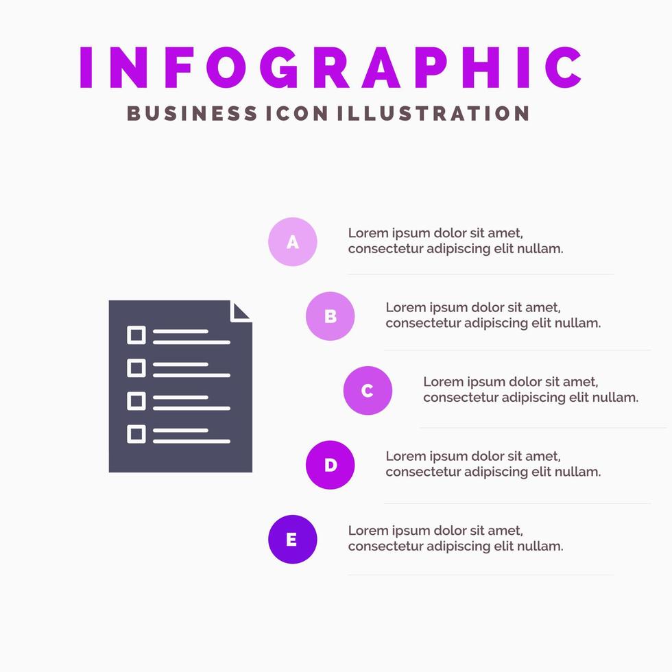 Checklist Check File List Page Task Testing Solid Icon Infographics 5 Steps Presentation Background vector