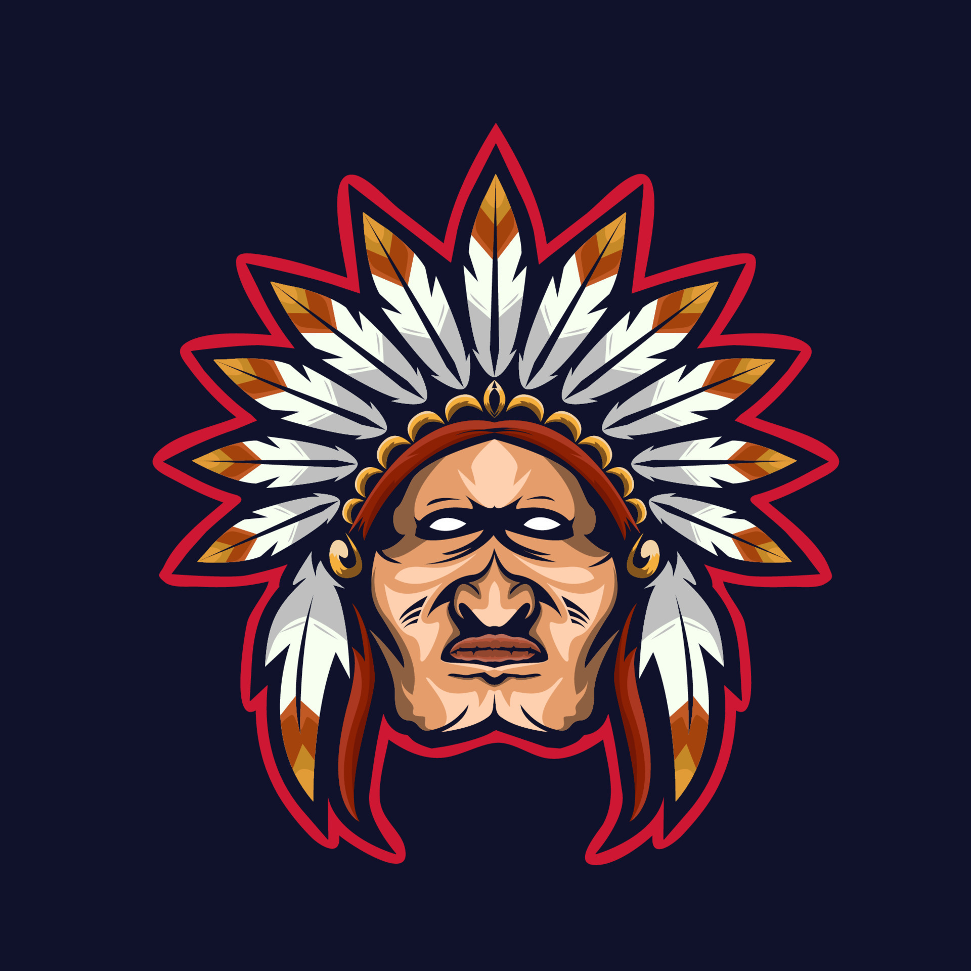 Tribal chief mascot e sport logo design. apache warrior mascot head