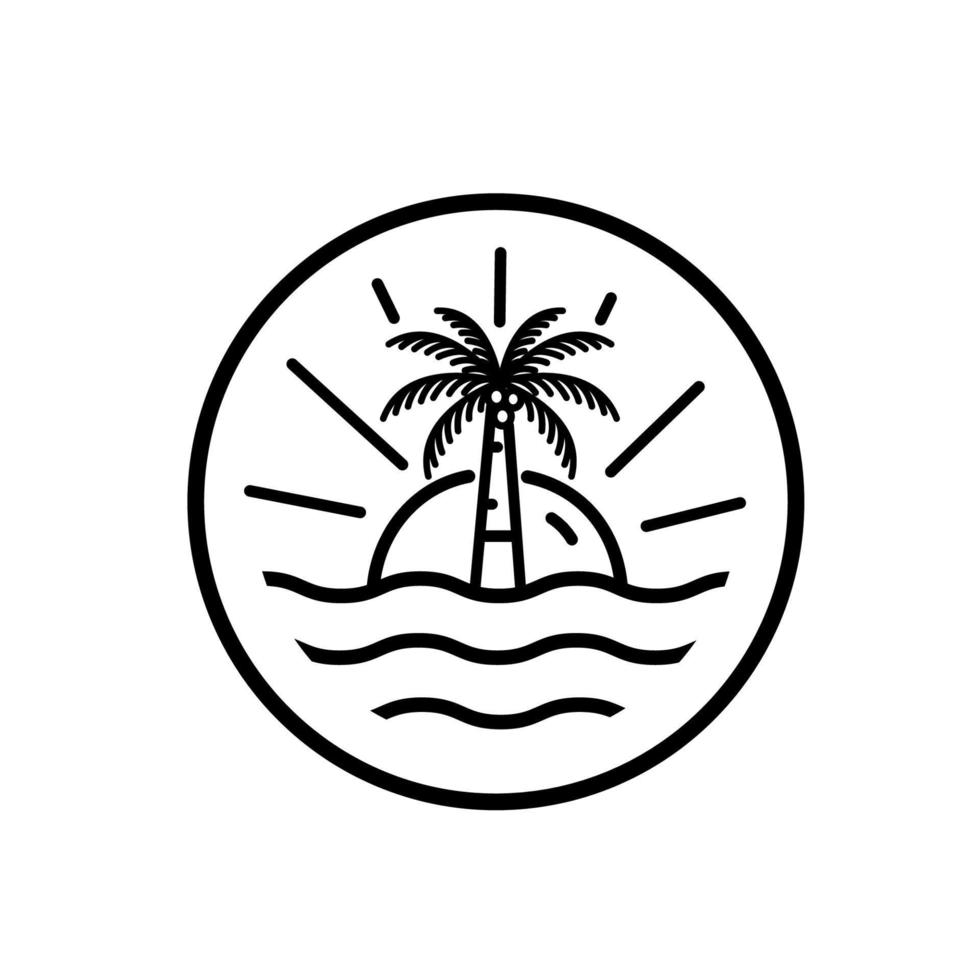 ola oceánica isla tropical y palmera logo línea arte vector ilustración