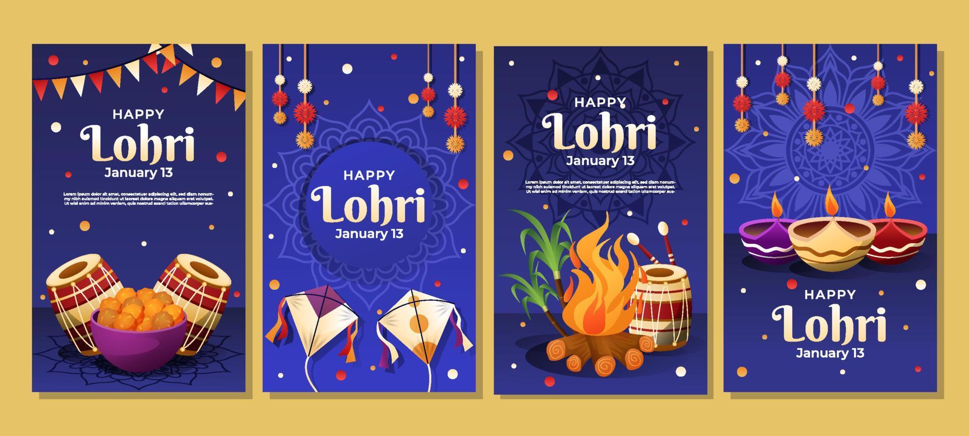 plantillas de redes sociales de lohri feliz vector