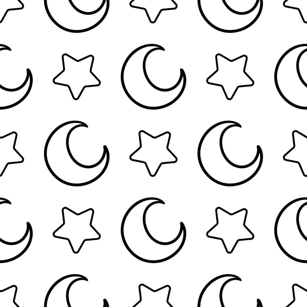 star and moon outline seamless pattern vector