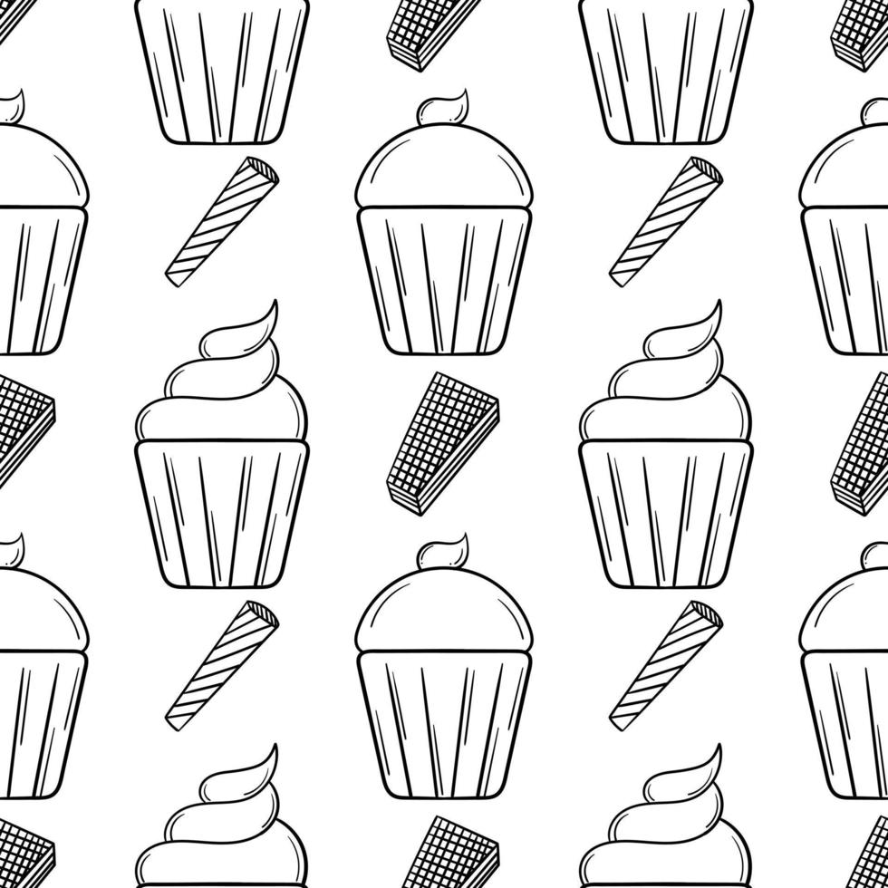 patrón sin costuras de cupcake dibujado a mano vector