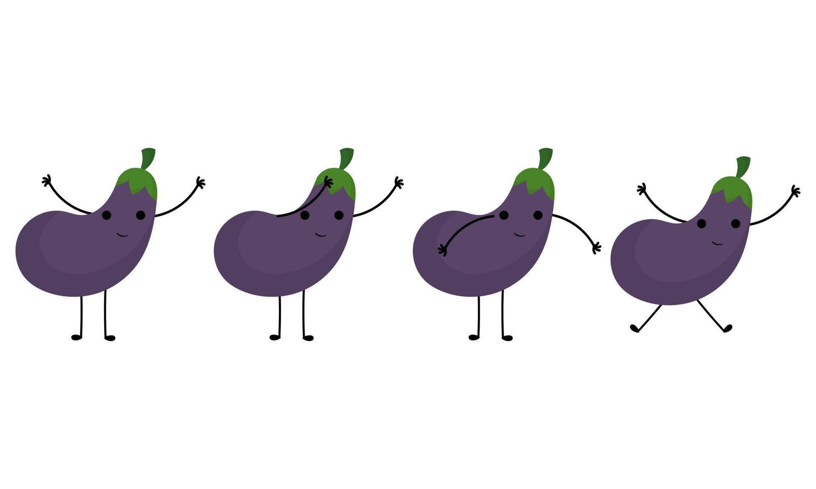 a collection of eggplant illustrations with cheerful faces vector