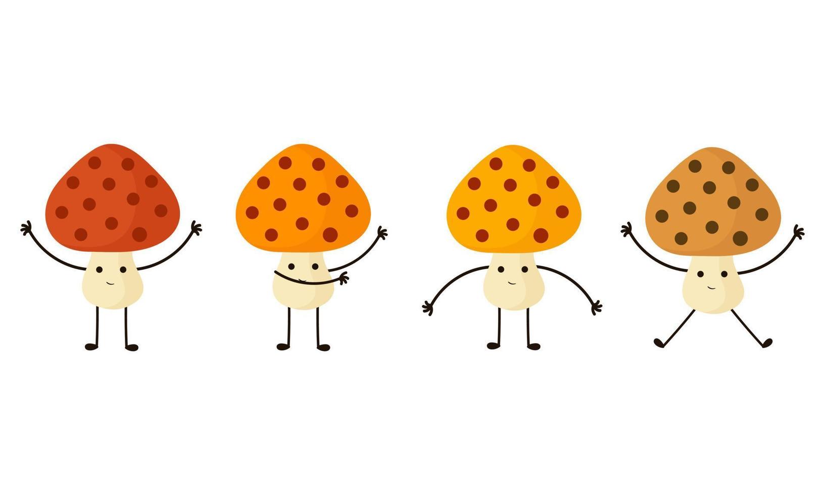 a collection of mushroom illustrations with cheerful faces vector