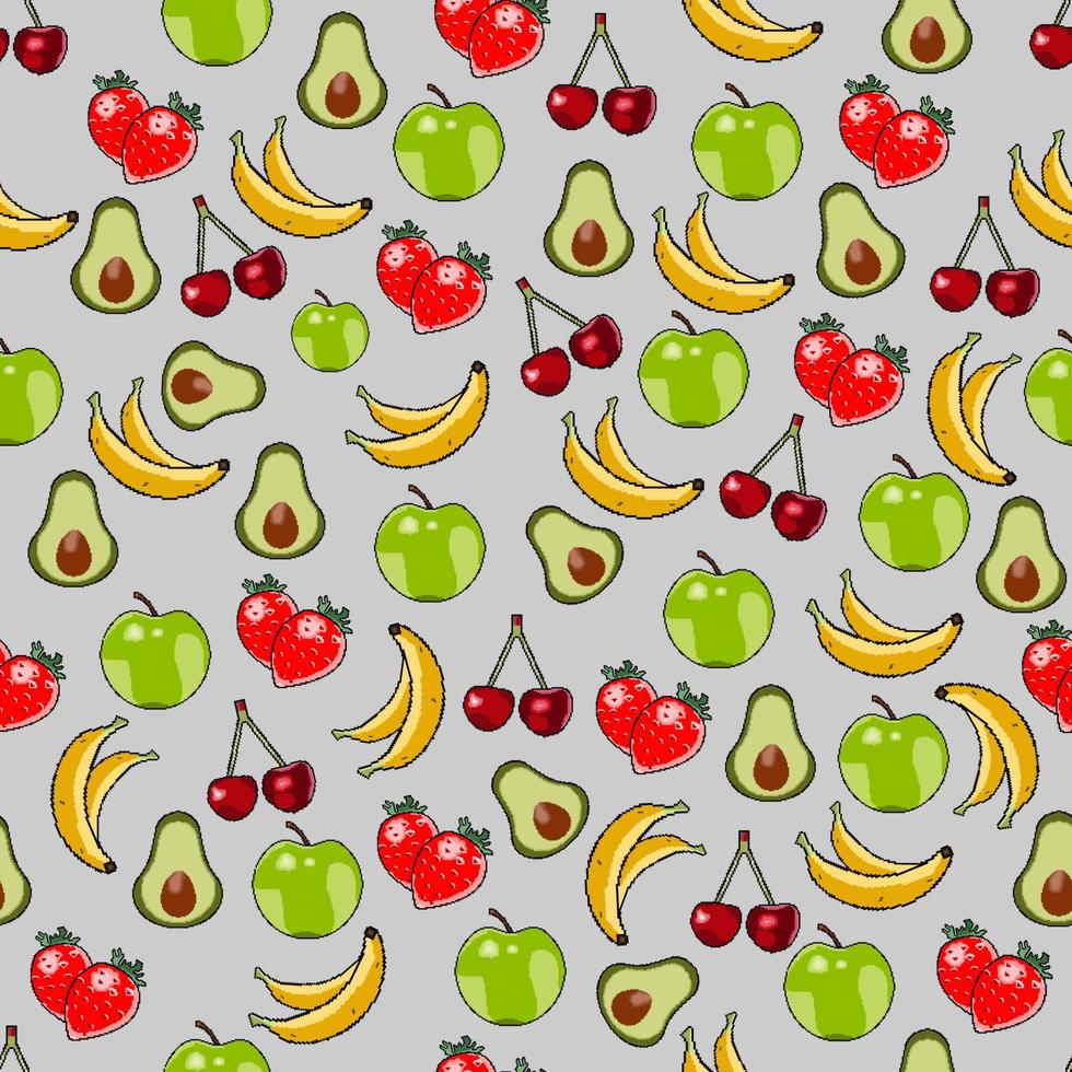 pixel pattern of berries and fruits icons for proper nutrition on a gray background vector